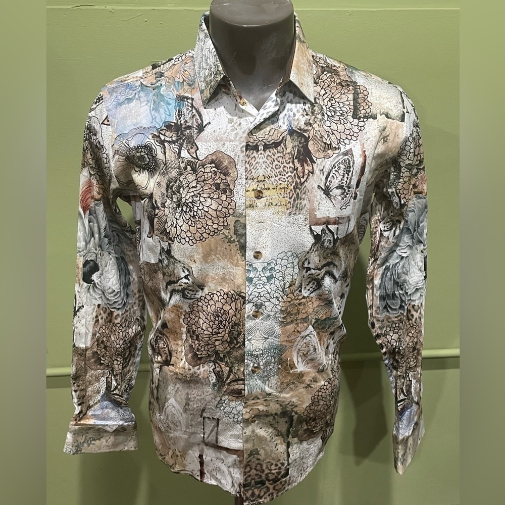 Barabas shirt button stone modern fit lion/floral print